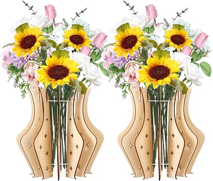2 Pcs Wooden Vase for Lego Flowers, Building Set with Display Stand, Ideal for Adults and Women - Creative Gift for Flower Lovers Wooden Color