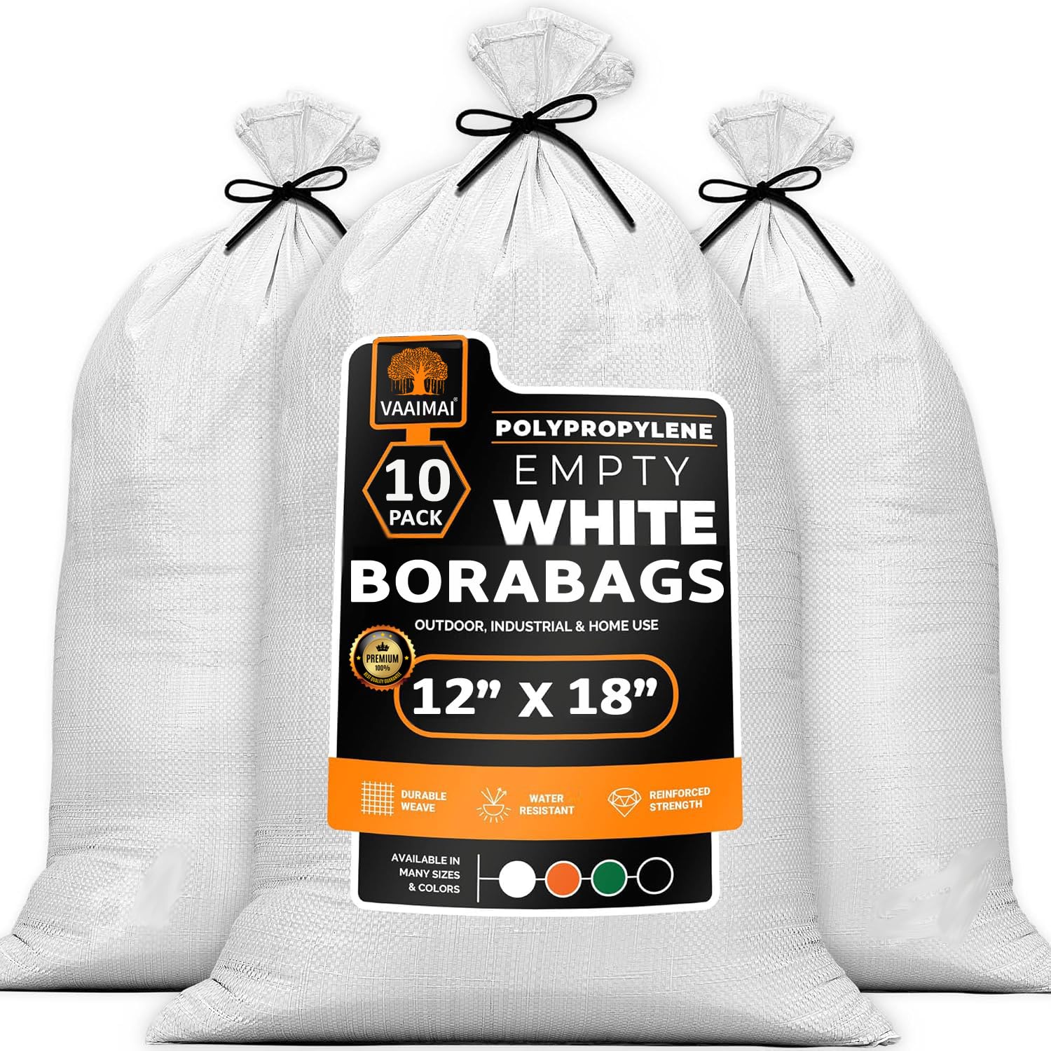 VAAIMAI 10 Pcs Polypropylene Empty Woven Bora/Bori Bags for Multipurpose Packing - 12" X 18" Sacks, High Grade Reusable Refillable Bora Bag White Borabags, White