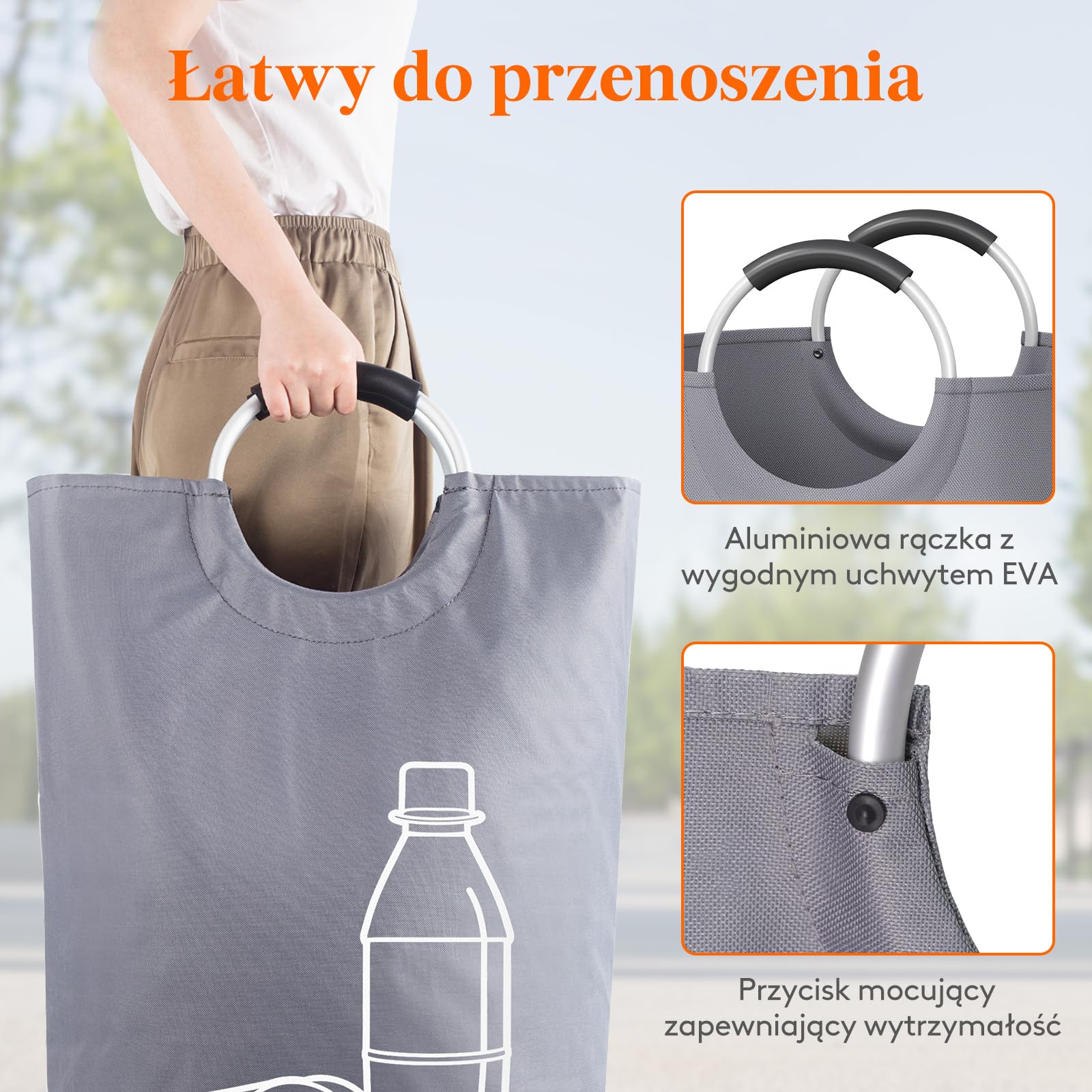 Pojemnik na butelki kaucjonowane Lifewit 115L, duży pojemnik z miękkimi uchwytami wykonanymi z aluminium, Szary