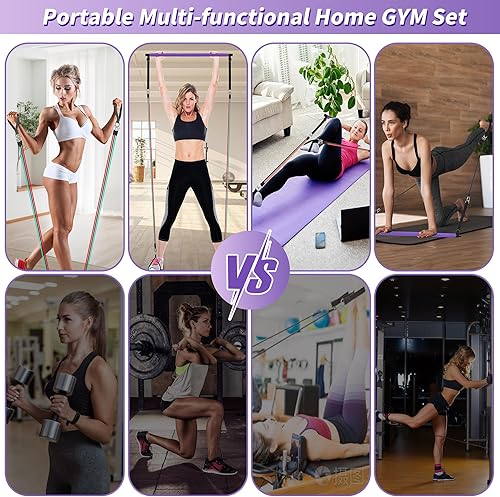 Miniatura 4 de Kit de Barra de Pilates Portátil con Bandas de Resistencia para Hombres y Mujeres - 3 Juegos de Bandas de Resistencia para Ejercicio - Gimnasio en