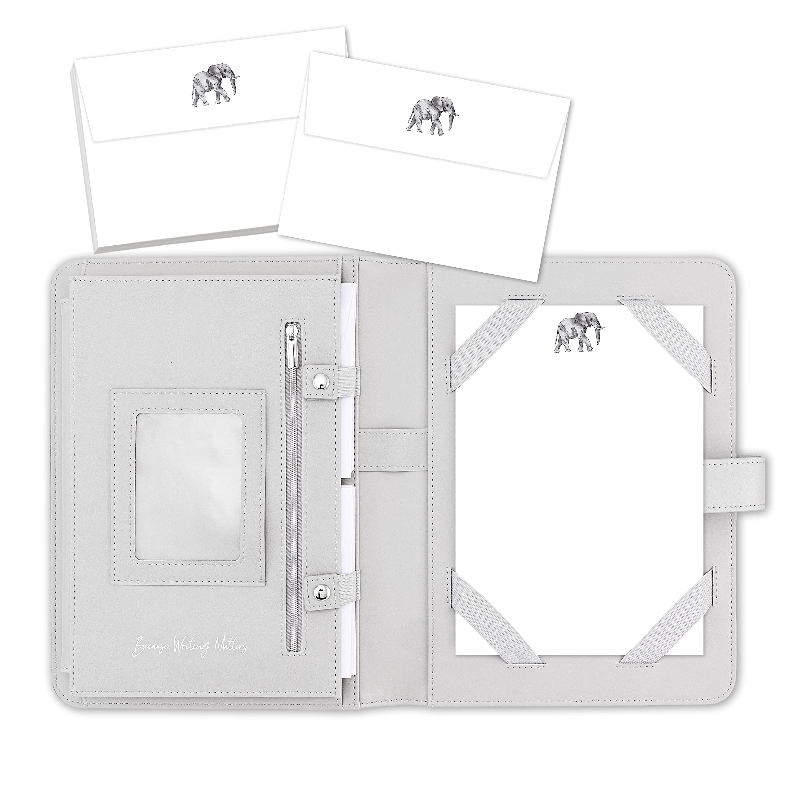 Me Loovely Elephant Letter Writing Paper and Envelopes Set A5 Size Animal Writing Papers Stationery Supplies for Invitation Love Letter & Gift (20 Letters & 20 Envelopes with Grey Organiser)