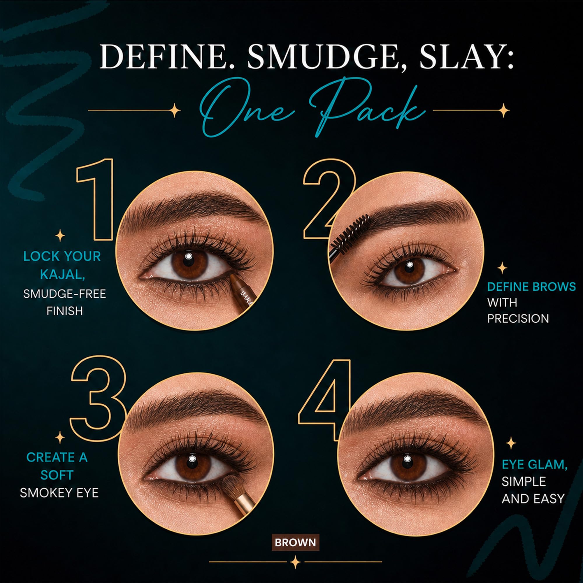 Parul Garg Beauty Signature Essential Kajal & Eyebrow Pack β 3-in-1 Long-Stay Kajal, Eyebrow Definer, Eye Brush & Shadow | Smudge-Proof & Blendable | No Smudging | Vegan & Clean Beauty | Deep Brown 1