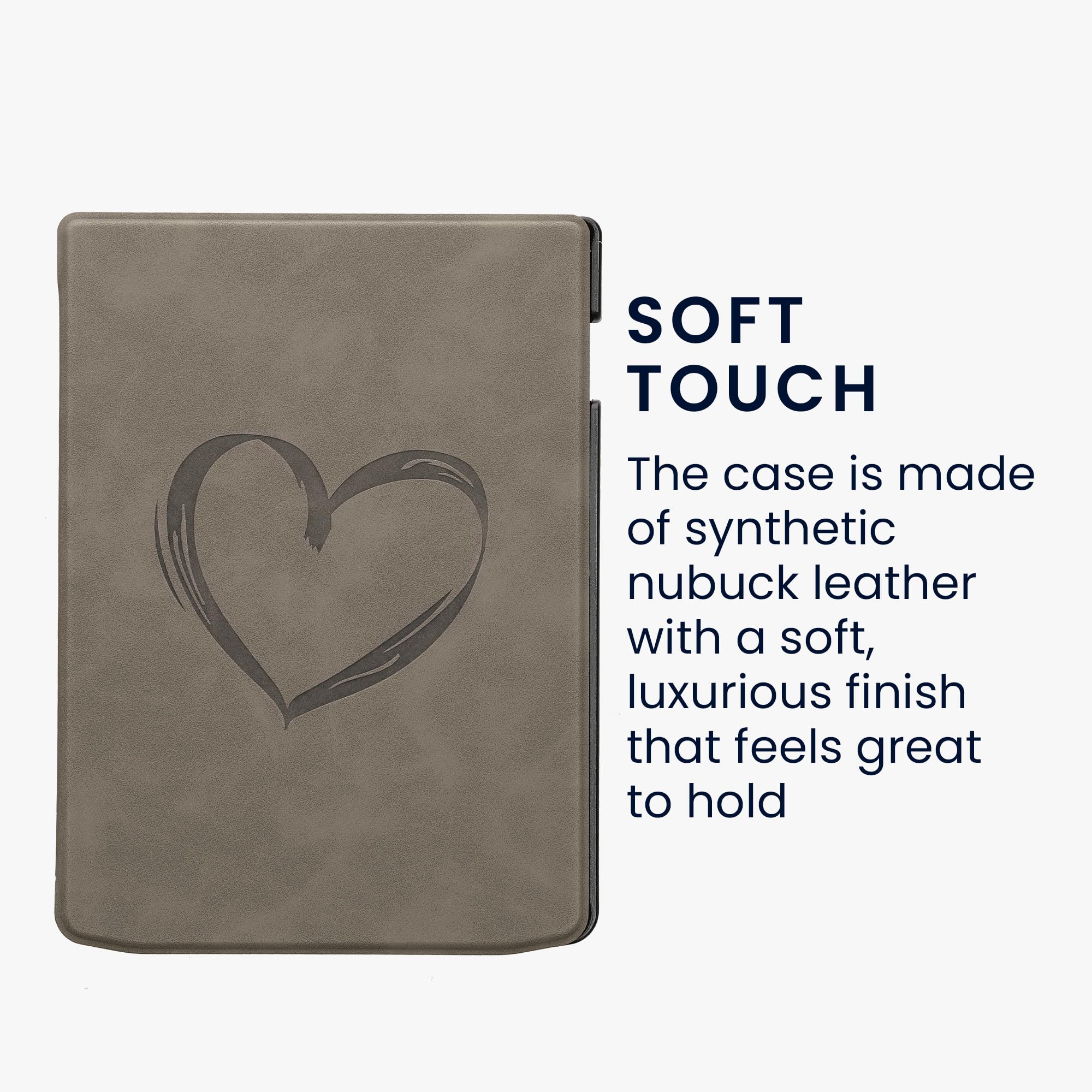 kwmobile Cover Compatible with Pocketbook InkPad 4 / Color 3 / Color 2 / Vivlio InkPad 4 / InkPad Color 3 Cover - eReader Case - Brushed Heart Grey - Image 3