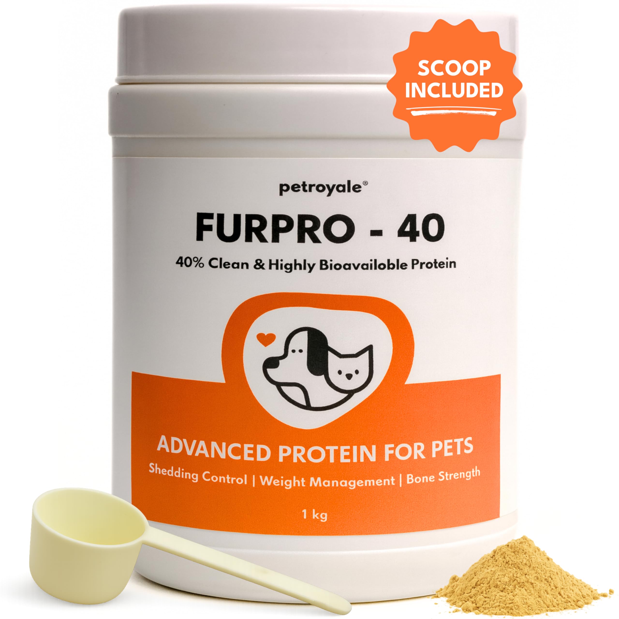 Furpro-40 Dog Protein Powder Supplement - Dog Skin & Coat + Hair Fall Control Supplement- Omega 3 6 9 for Dogs & Cats - Dog Muscle & Weight Gain Powder - Growth Food - Fish Flavor 1KG Pack
