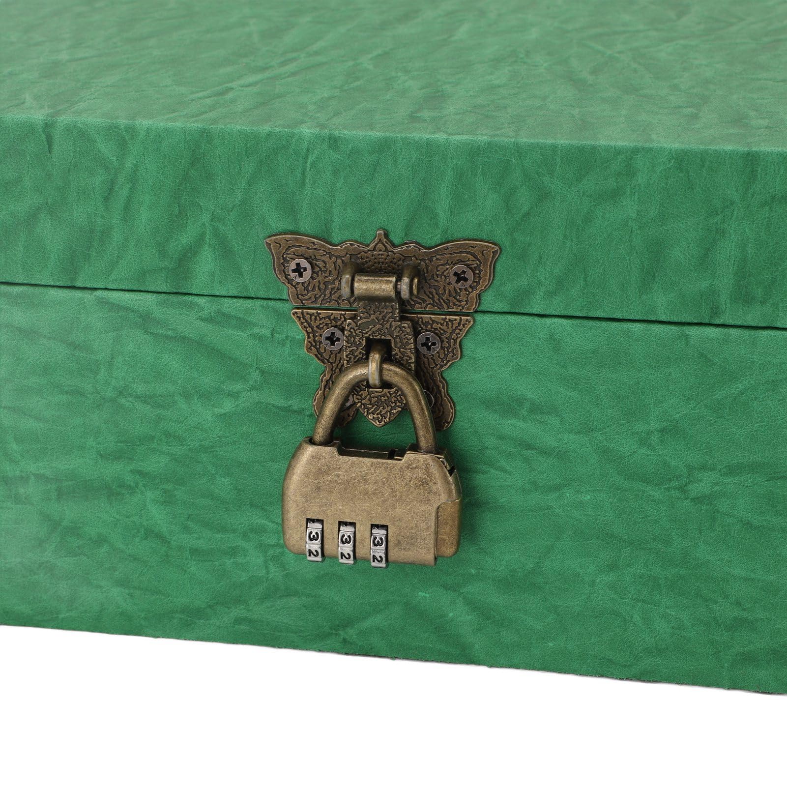 lyrlody Cofre del Tesoro, Caja de Almacenamiento de Recuerdos de Joyas de Cuero y Madera con Cerradura, Caja Cuadrada Hecha a Mano 27 X 20,5 X 11 Cm, para Dormitorio, Sala de Estar, Oficina, Estudio