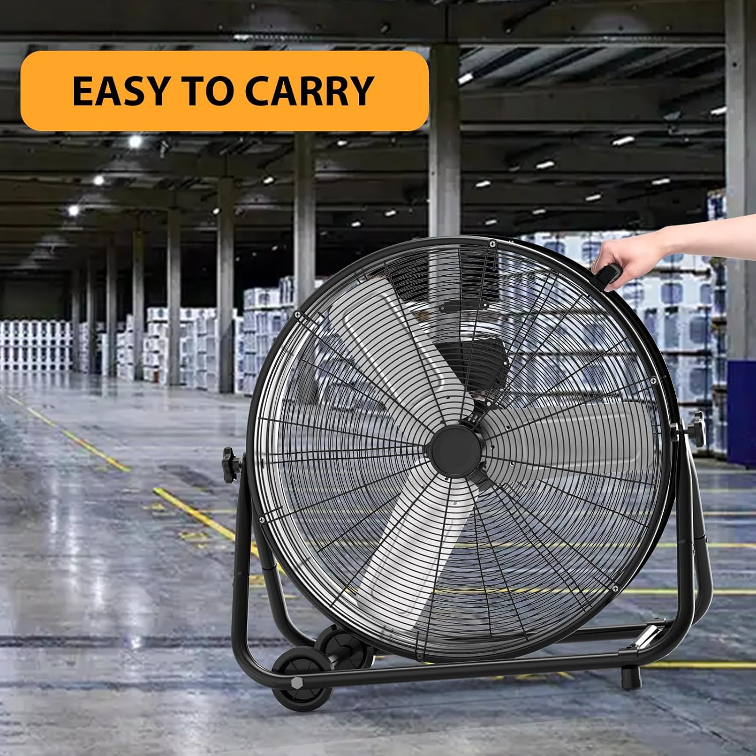 Towallmark 24 Inch High Velocity Industrial Drum Fan, 3 Speed Heavy Duty Metal Floor Fan, 360 Degree Tilt Barrel Fan for Warehouse, Workshops, Garage, Factory and Basement