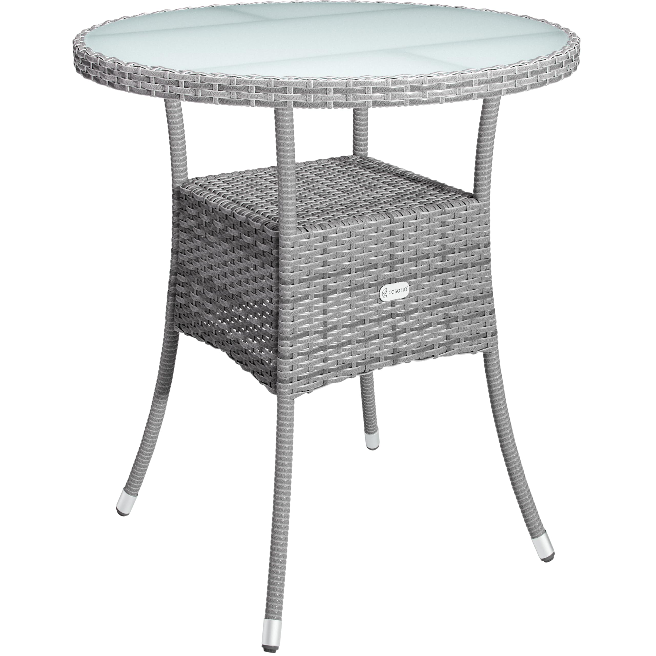 CASARIA® Round Coffee Table | Garden Table With Frosted Safety Glass Plate | Poly Rattan Outdoor Side Table | Weatherproof Patio Furniture | Balcony Bistro Cafe | 60cm | Grey