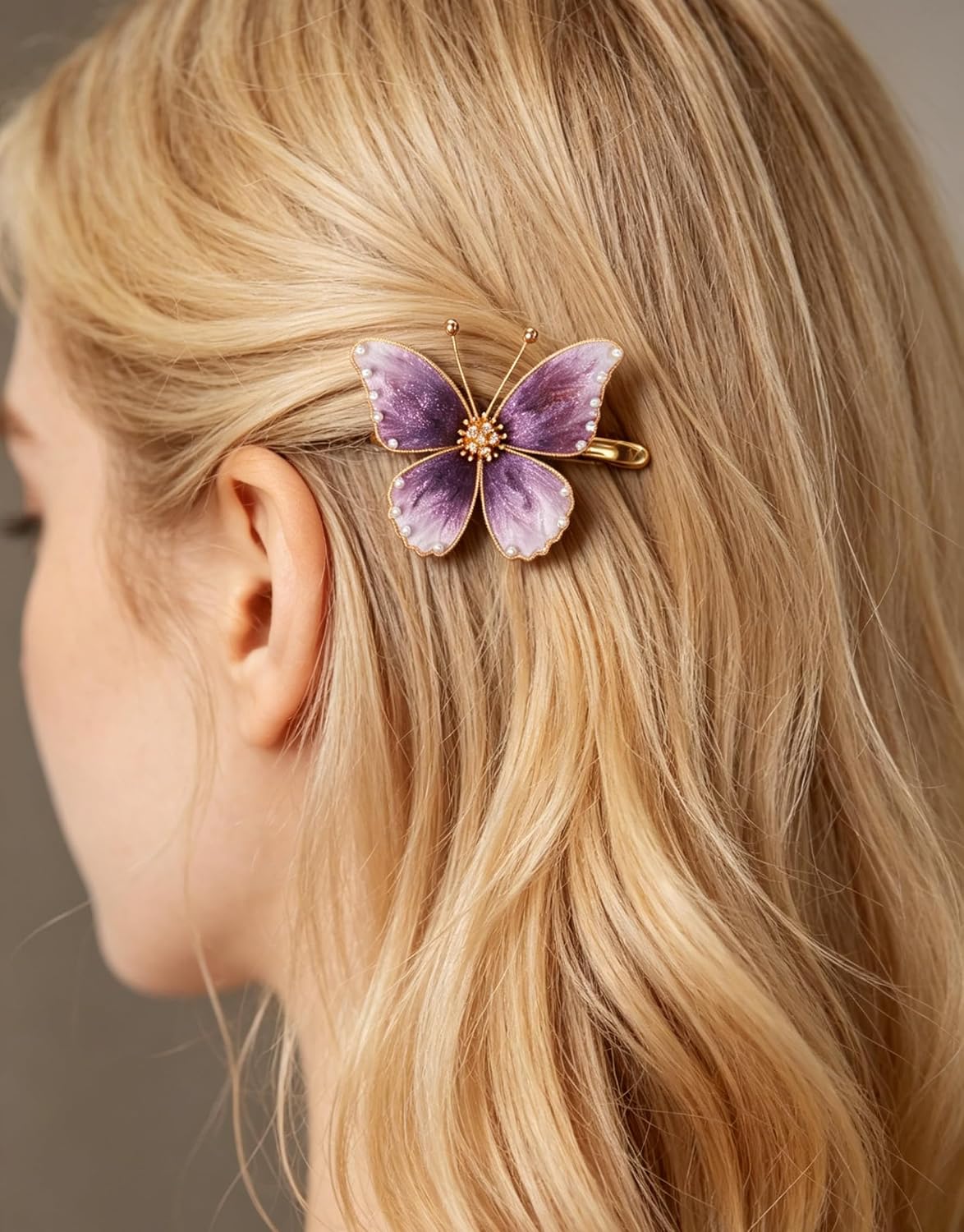 Handmade Mulberry Silk Velvet Butterfly Hair Clip & Brooch & Accessory,Chinese Intangible Cultural Heritage,Ronghua,1-Piece Gift Box Packaging(Imperial Purple)