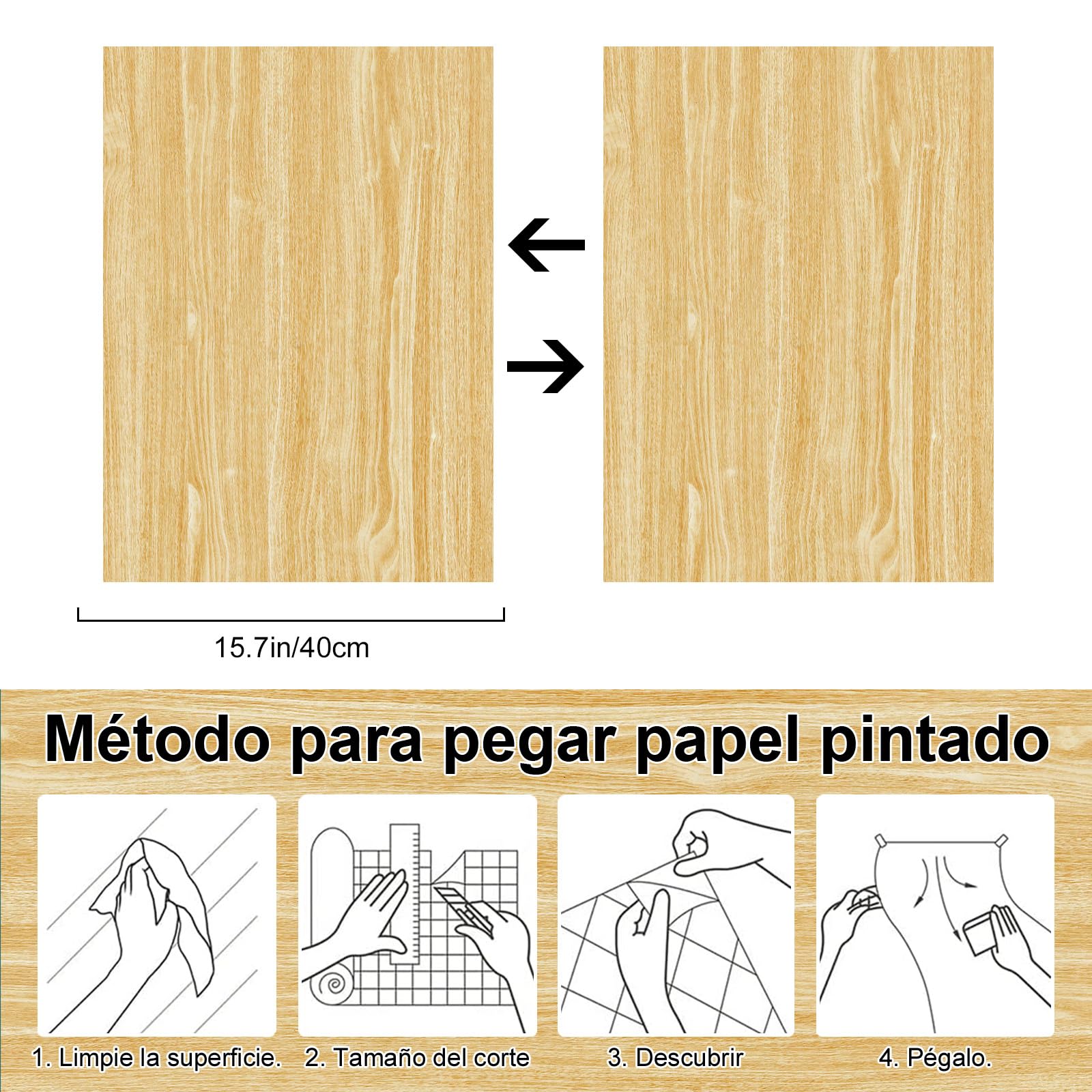 Papel pintado con efecto madera roble natural, papel adhesivo impermeable y removible para muebles, encimeras de cocina, alféizares, mostradores y armarios, 40 x 1000 cm