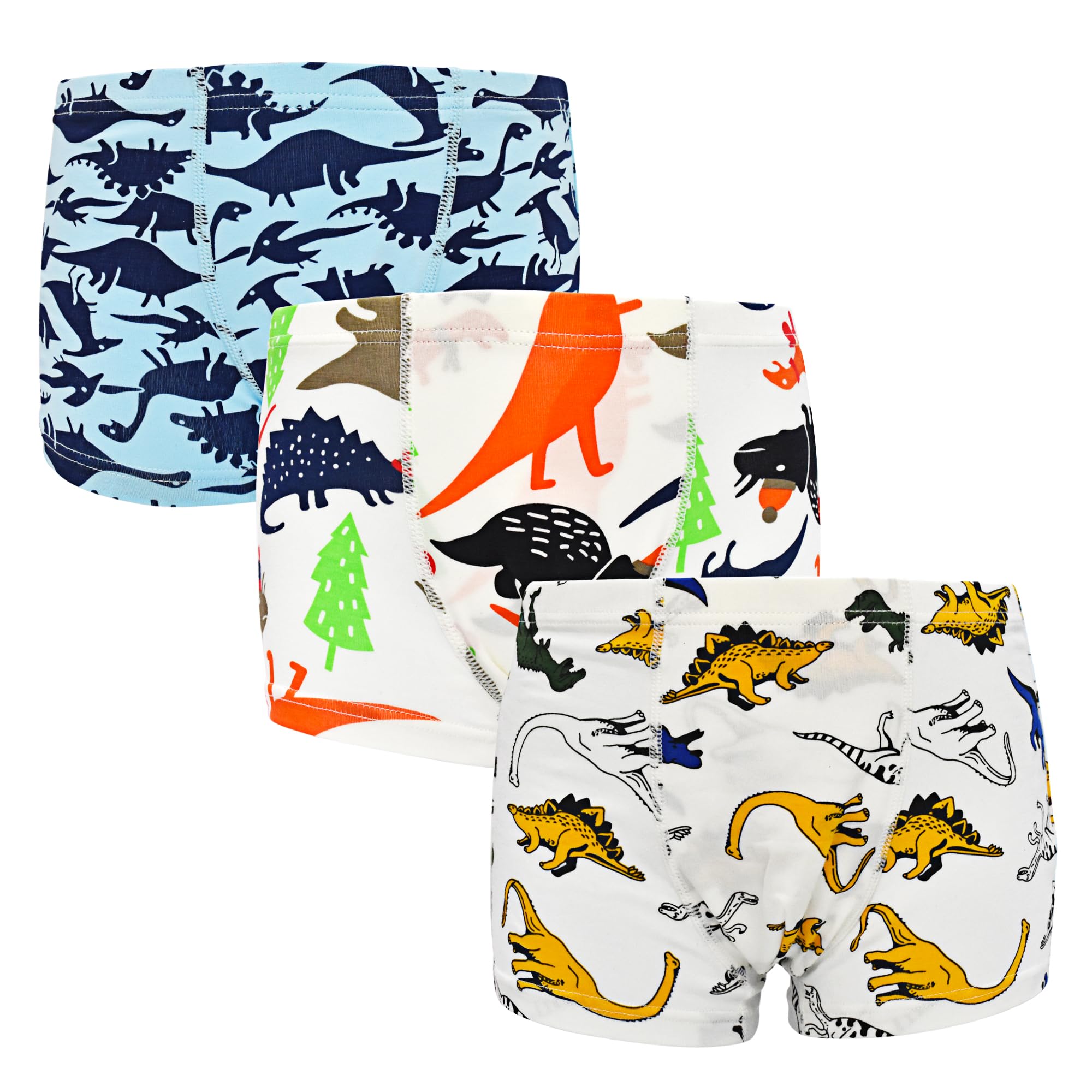 ARERWA Jungen Boxershorts Dinosaurier Cartoon Muster Kinder Unterwäsche Baumwolle Boxershorts Coole Jungen Unterhosen, 3er Pack, 2-8 Jahre alt