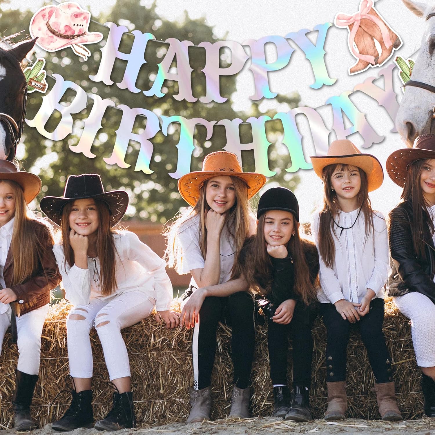Western Happy Birthday Banner, Silver Foil Cowboy Party Decorations with Glitter, Hanging Sign for Cowgirl Theme, Home Party Supplies Decor - Image 3
