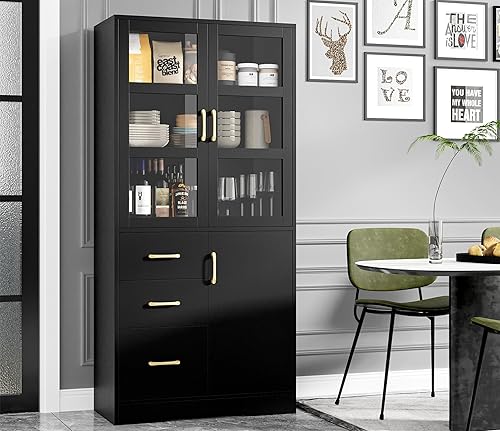 Miniatura 4 de HIFIT Tall Display Storage Cabinet with HD Glass Doors & Shelves, 67" Tall Bookcase and Bookshelf with 3 Drawers, Modern Glass China Cabinet for