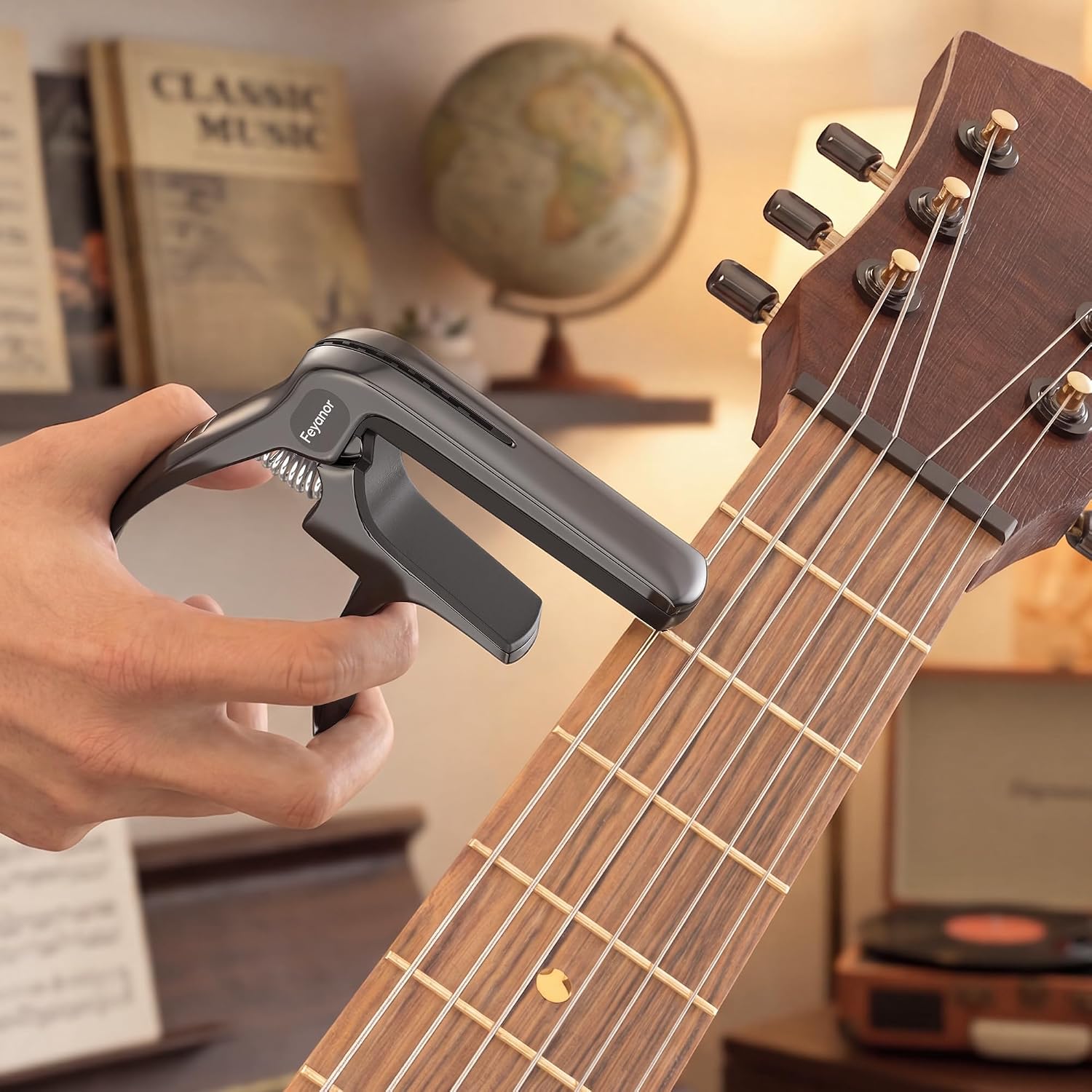 Guitar Capo with Bridge Pick Holder and Pin Puller, Black