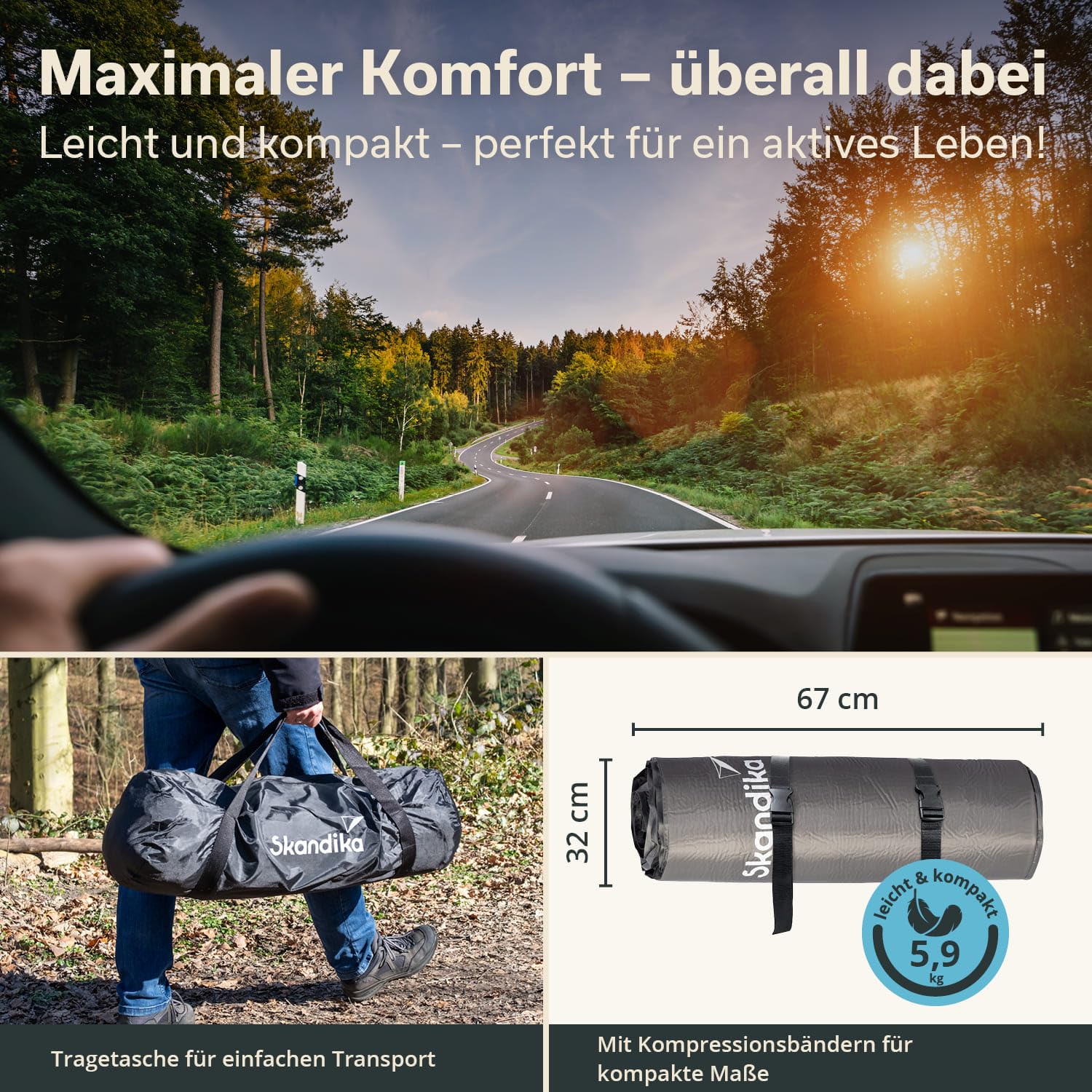 Skandika Doppel-Isomatte Easy Double | 10 cm dick, selbstaufblasend, leicht, faltbar, selbstfüllender Schaumstoff, Campingunterlage, Gästematratze, Luftmatratze | Isomatte Camping, Outdoor, Zelt, Auto