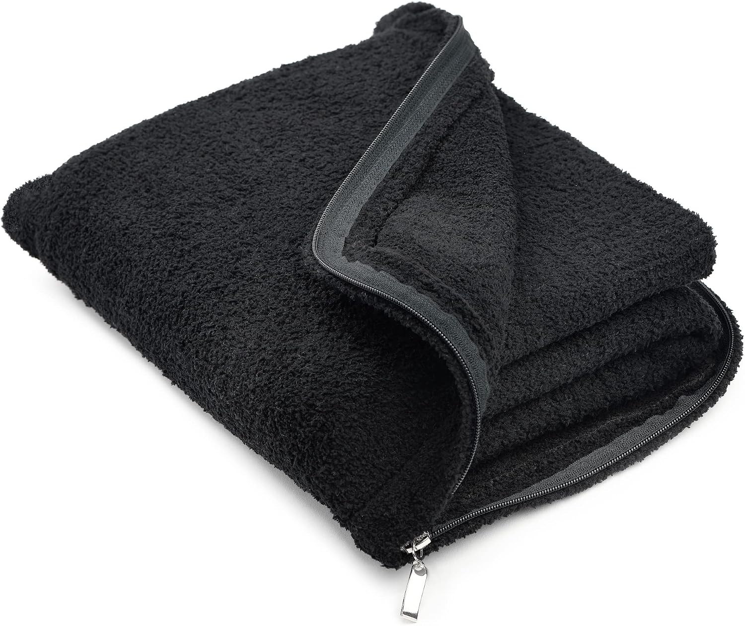 KASHWÉRE Solid Travel Blanket in Zipper Pouch, Use as Mini Throw or Pillow (Black) image 2