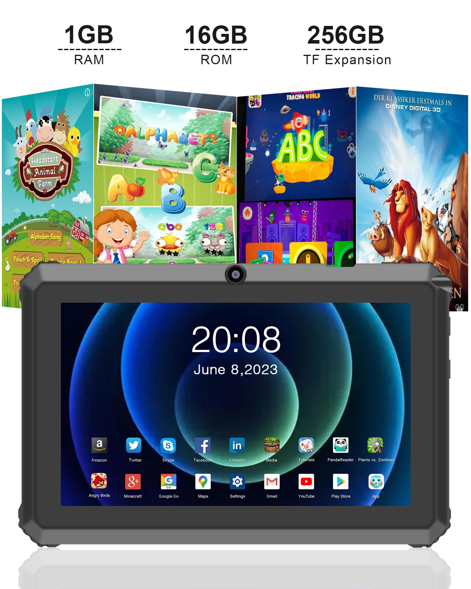 Tablet Android, Tablet 7 Pulgadas, con Soporte, Compatible con Tarjeta TF de 256 GB, Azul