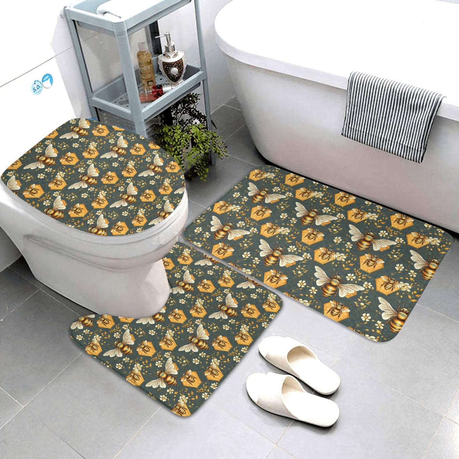 Tapis de salle de bain absorbant et antidérapant lavable motif classique
