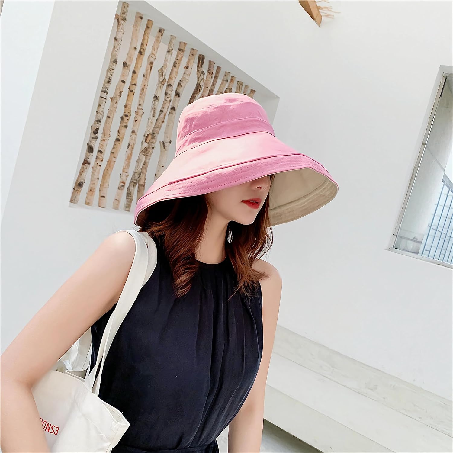 Women Wide Brim Sun Hats Metal Wired Edge Summer UV Protection Beach Fishing Hat for Hiking Garden Travel Chin Strap - Image 4