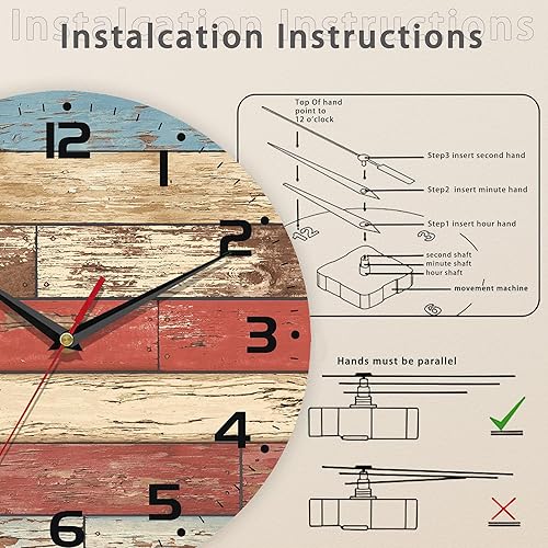 Miniatura 4 de Reloj para sala de estar, reloj de pared redondo decorativo de madera, silencioso, sin tictac, funciona con pilas, 10 pulgadas, decoración del hogar