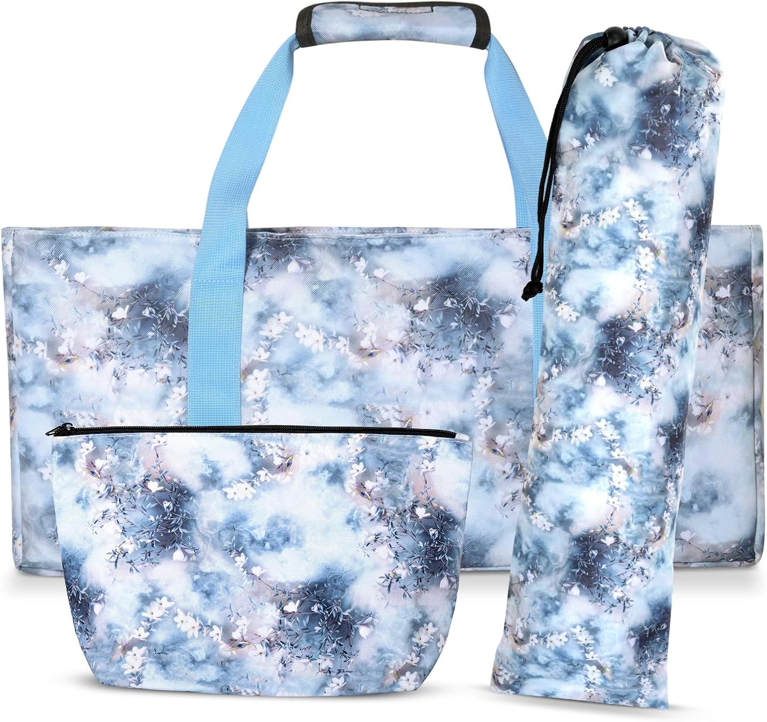 Thickened Version Mahjong Tile Bag, American Mahjong Carrying Case for Tiles, Racks & Pushers with Protective Drawstring Sleeve, Blue Printed Travel & Party Storage Bag (Case Only)