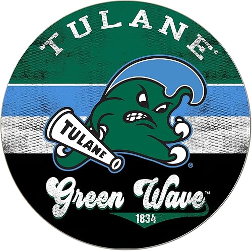 KH Sports Fan Tulane - Letrero circular retro multicolor de onda verde, 20 x 20 pulgadas, decoración de ondas verdes para dormitorio, cueva de