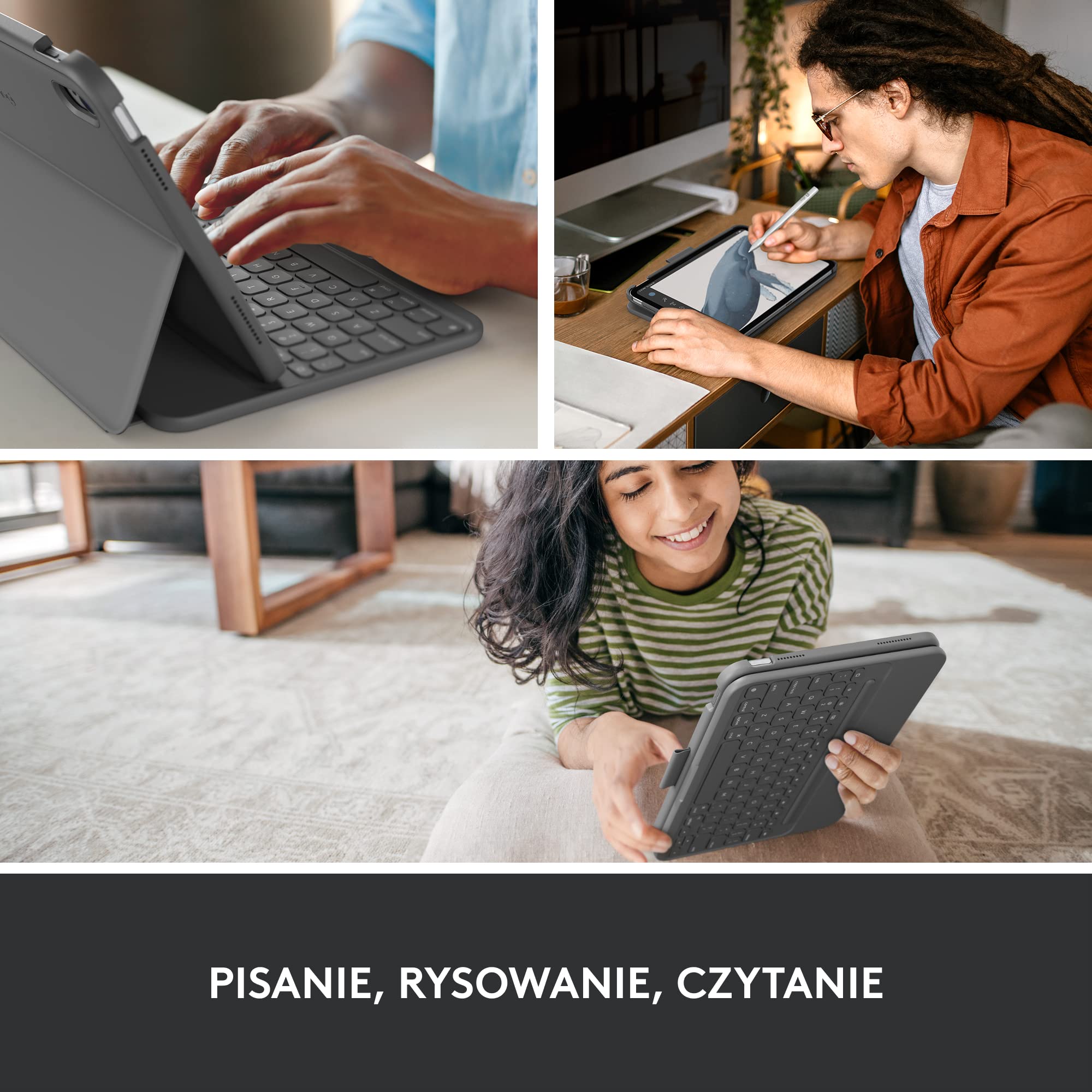 Logitech Slim Folio, etui z klawiaturą do iPada 10. gen. i A16 ze zintegrowaną klawiaturą bezprzewodową Bluetooth, QWERTY układ US international - Szary