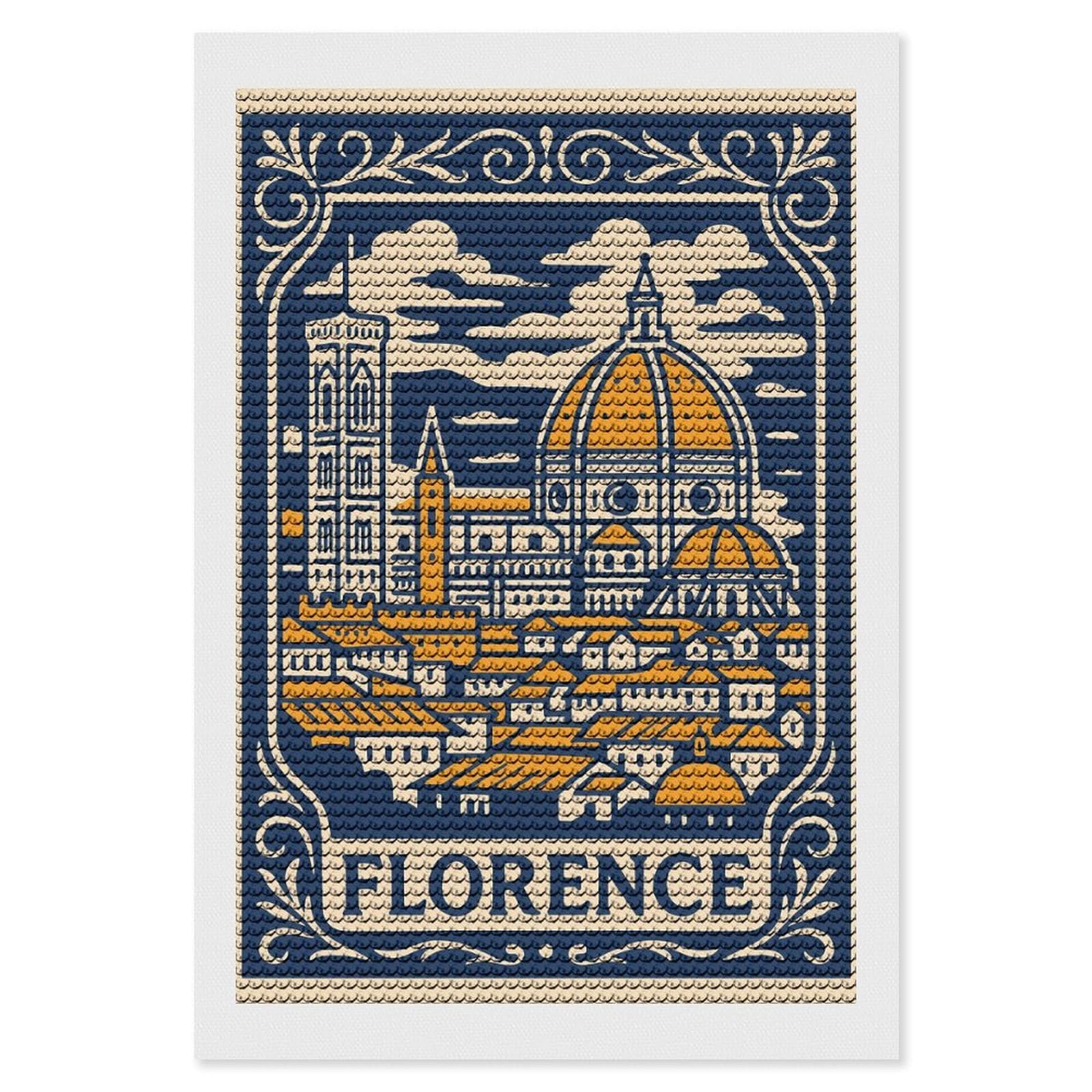 Junmoney Florence Cityscape Illustration Diamond Painting Canvas Set 8"x12", Satisfying Creative Project, Easy to Follow Symbols, Fun Craft Experience
