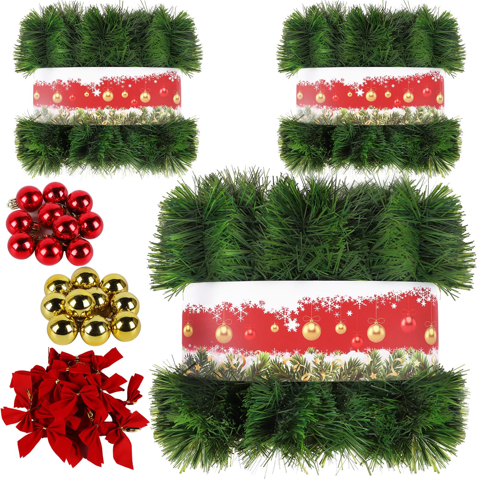 NQN Paquete de 3 guirnaldas de Navidad de 250 pies para decoración de Navidad, decoración navideña suave sin iluminación, decoración navideña para interiores y exteriores, guirnalda artificial de
