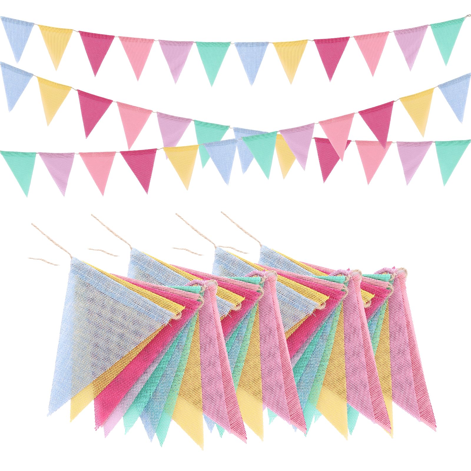 ASelected 32m Bunting, 96 PCS Fabric Bunting Flags Birthday Bunting, Colorful Triangle Flag, Burlap Bunting, Fabric Bunting for Garden Wedding Party Decorations, Outdoor Bunting Decorations