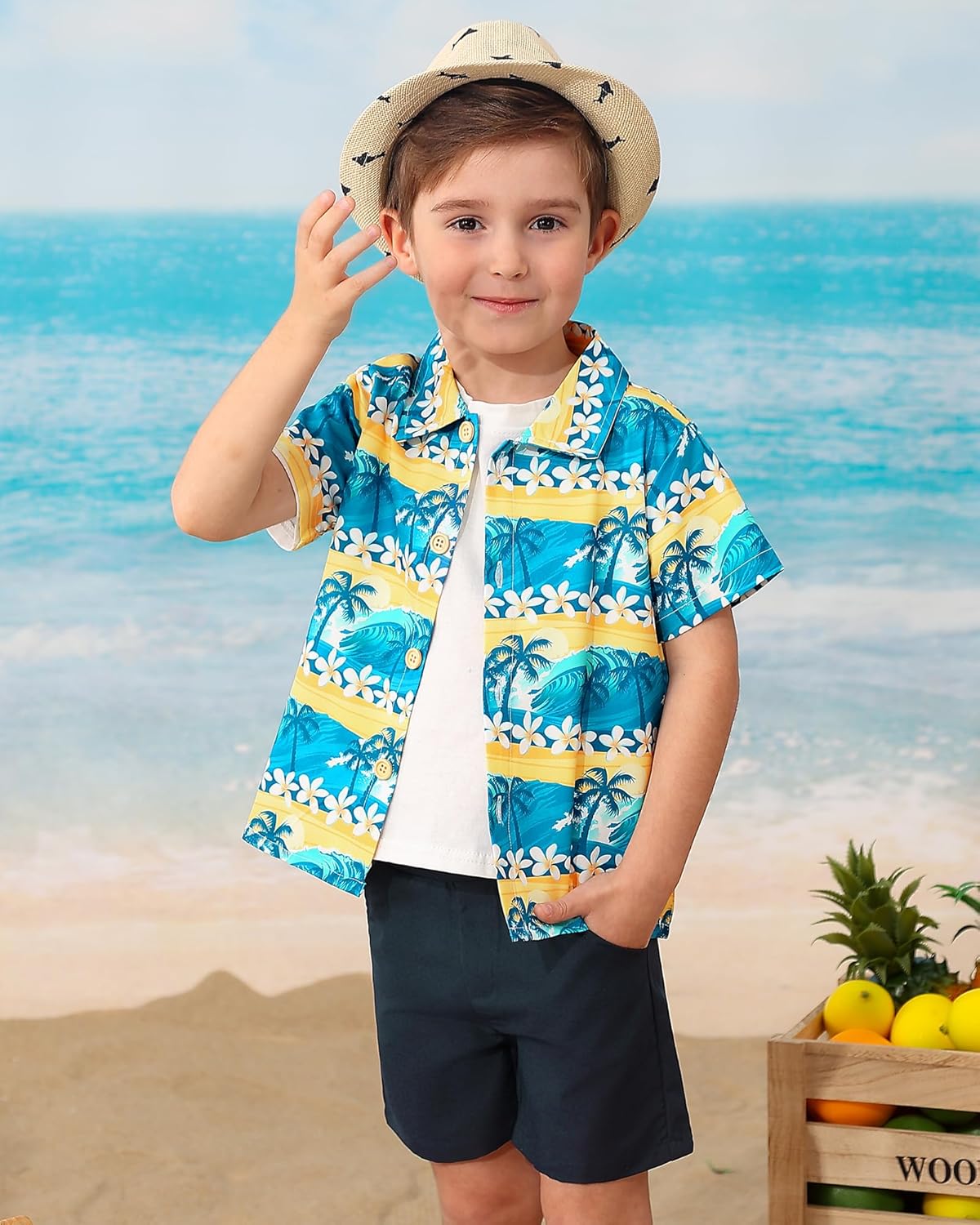 Coco&RARA Toddler Boy Clothes Baby Flamingo Hawaiian Outfits Short Sleeve Shirt + Elastic Waist Shorts Summer Beach Set - Image 3