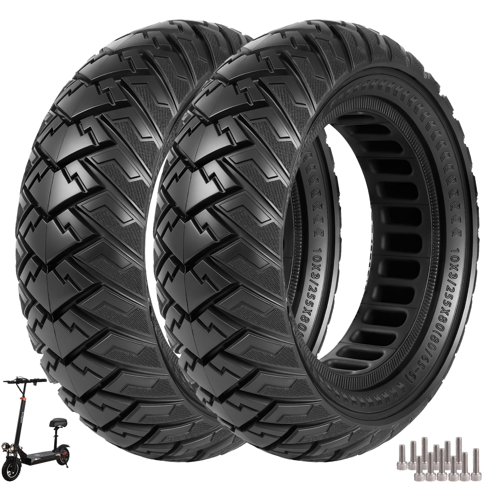 10 x 3 pneumatici in gomma piena, 255 x 80 (80/65 – 6), pneumatici solidi per Kukirin G3 Pro/G2 max/Kugoo M4 pro/Kaabo Wolf Warrior/Mantis 10/Dualtron Zero 10 X scooter elettrico antiscivolo