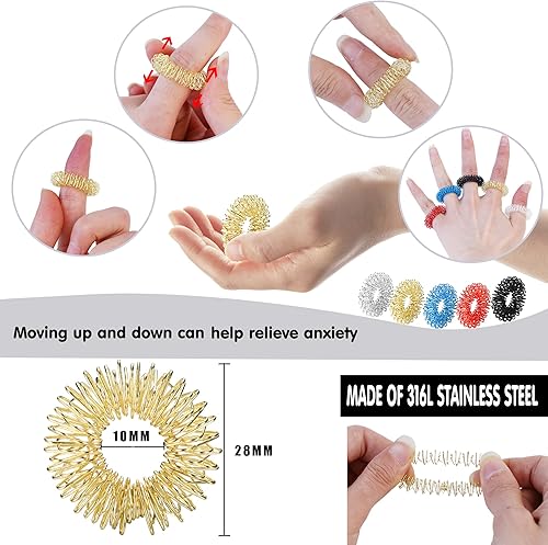 Miniatura 5 de Juego de 6 anillos de acero inoxidable para mujer, diseño de luna y estrella, circonita cúbica, acabado explosivo, anillos giratorios para aliviar