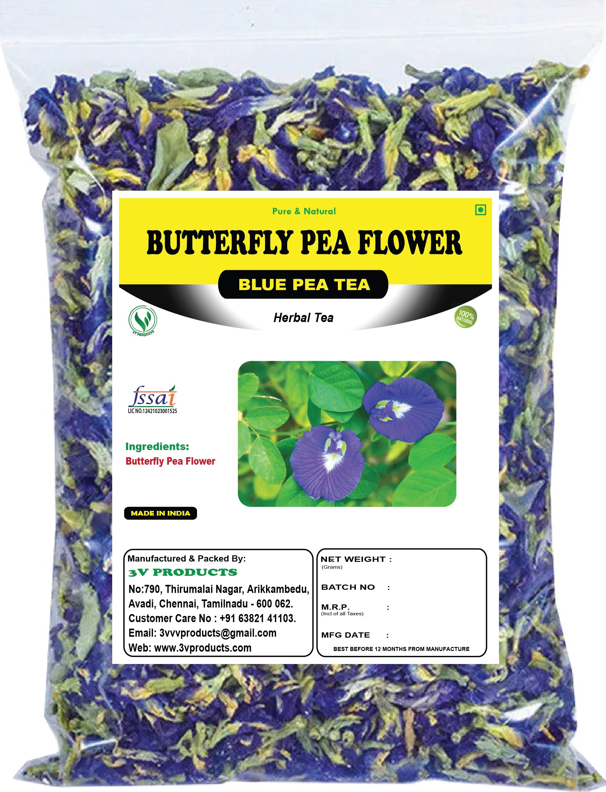 3V PRODUCTS Butterfly Pea Flower 100Gm | Delicate Natural Herbal Tea | Caffeine Free | Natural Food Colorant, Makes Natural Purple Iced Tea, Cooler, Cocktails | Dried Whole Leaf Butterfly Pea Flowers (B0DFGWNB7B) Amazon Price History, Amazon Price Tracker