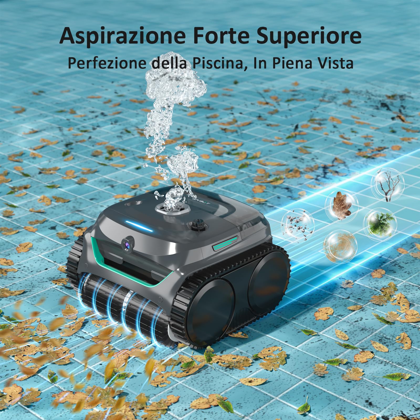 WYBOT C2 Vision AI Telecamera Robot Piscina Cordless con Batteria, Robot Piscina pareti e Fondo, filtrazione a Due Strati, aspirazione Potente, per Piscine interrate Fino a 180㎡(Grigio-Verde)
