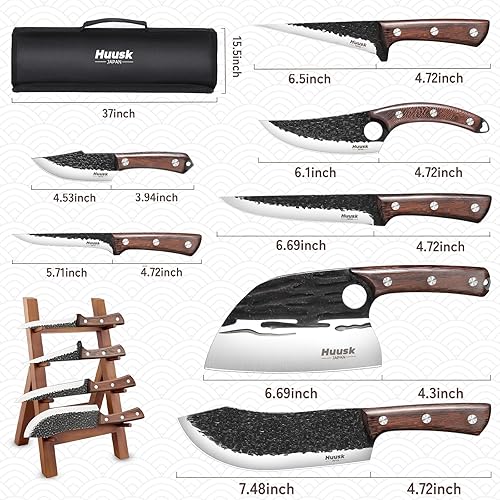 Miniatura 7 de Huusk Juego de cuchillos de carnicero para cortar carne, 10 piezas de cuchillo de chef serbio de cocina vikinga con bolsa de rollo forjado a mano,
