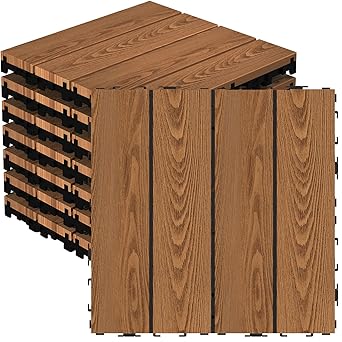 Goovilla Wood Interlocking Deck Flooring Tiles, 8 Pack Wood Floor Tiles, 12x12