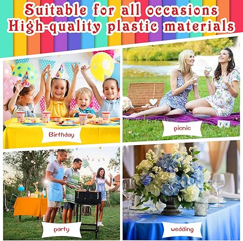 Miniatura 5 de VAIPI Paquete de 12 manteles desechables de plástico de colores surtidos, manteles rectangulares de colores surtidos, manteles rectangulares