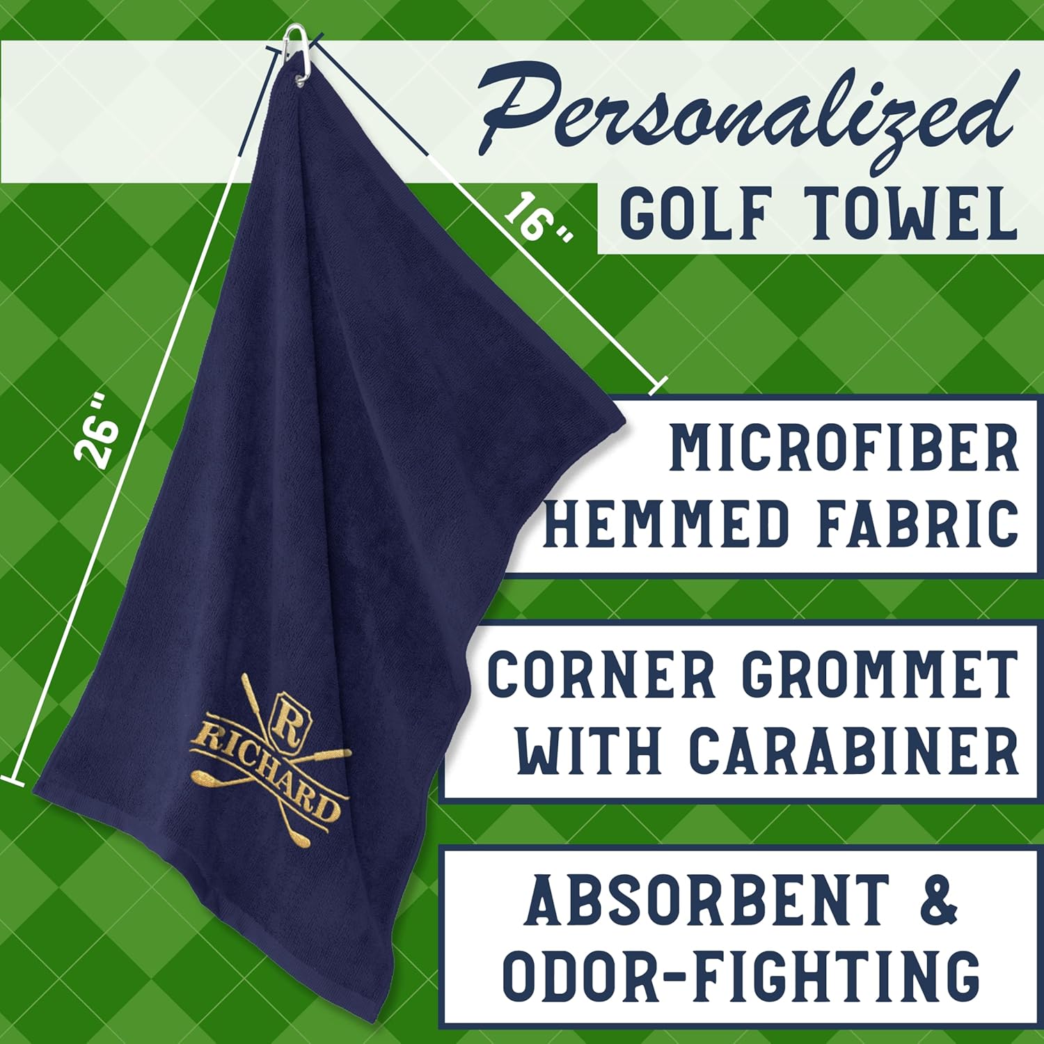 Personalized Golf Towel with Embroidered Name and Design – Custom Golf Bag Towel with Clip, 26x16 Microfiber – Gift for Golfers - Image 8