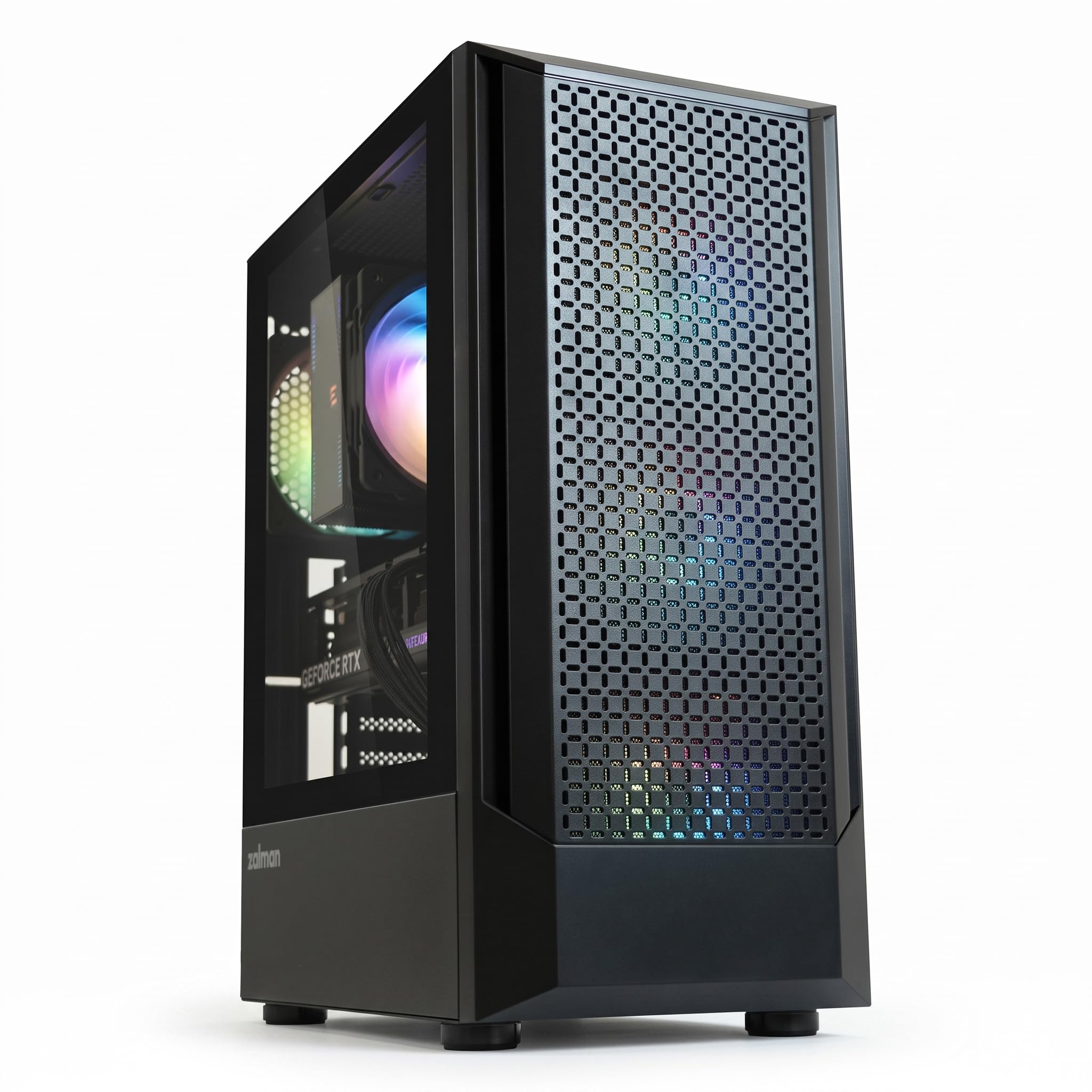 Zalman FIT ATX PC Case, High Airflow, 4 x 120mm ARGB Ventole preinstallate, Pannello laterale in vetro temperato, USB 3.0, Compact Mid-Tower Gaming Computer Case, Nero