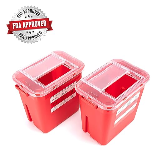 Miniatura 5 de Alcedo Contenedor para objetos punzantes para uso doméstico, 2 galones (paquete de 5), eliminación de agujas y jeringas de riesgo biológico, grado