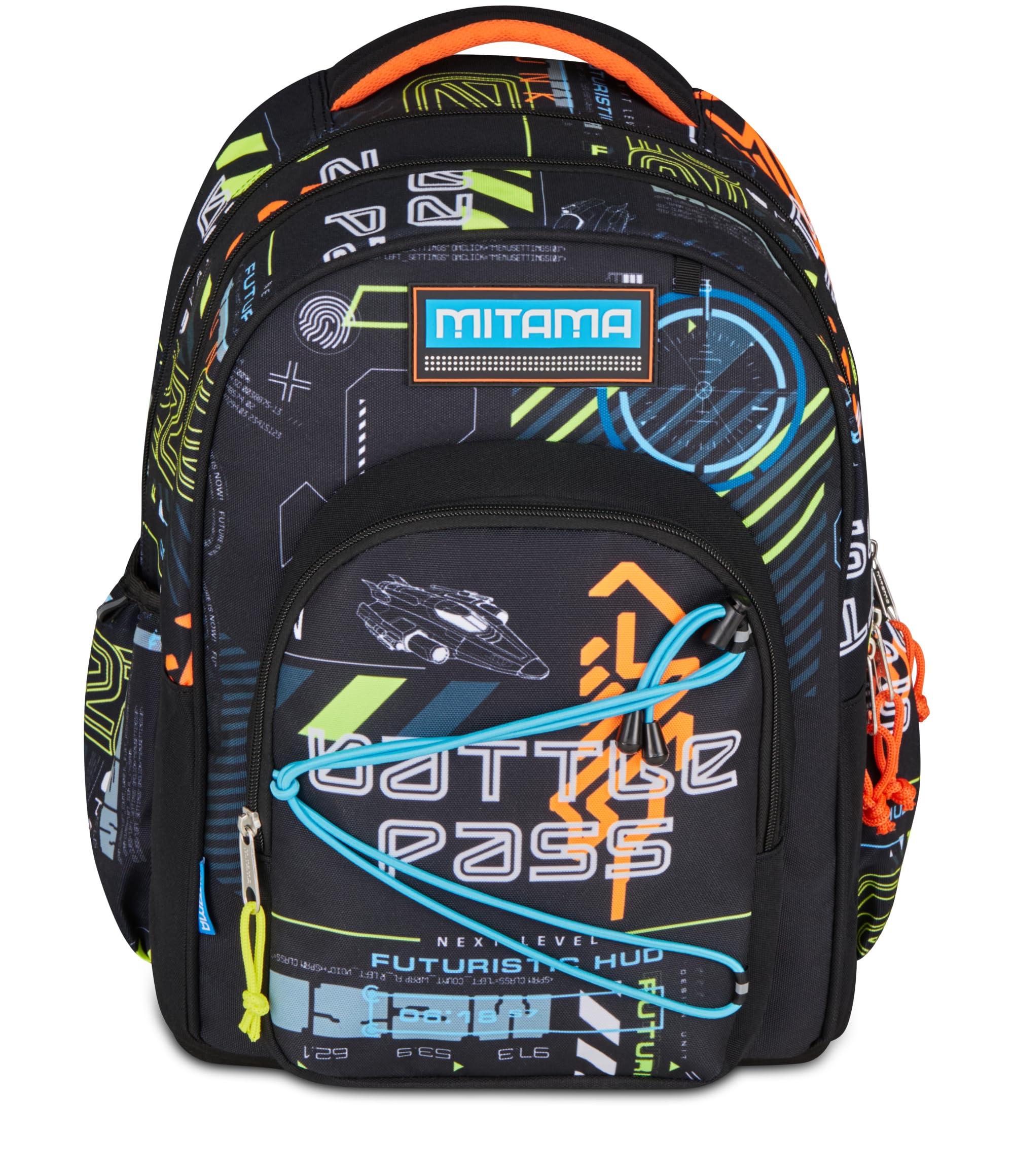 Mitama Zaino Scuola Elementare M-Power SpaceBattle, Triplo Scomparto, Ragazzi e Ragazze, Tasca Porta Borraccia, Schienale Imbottito, nero