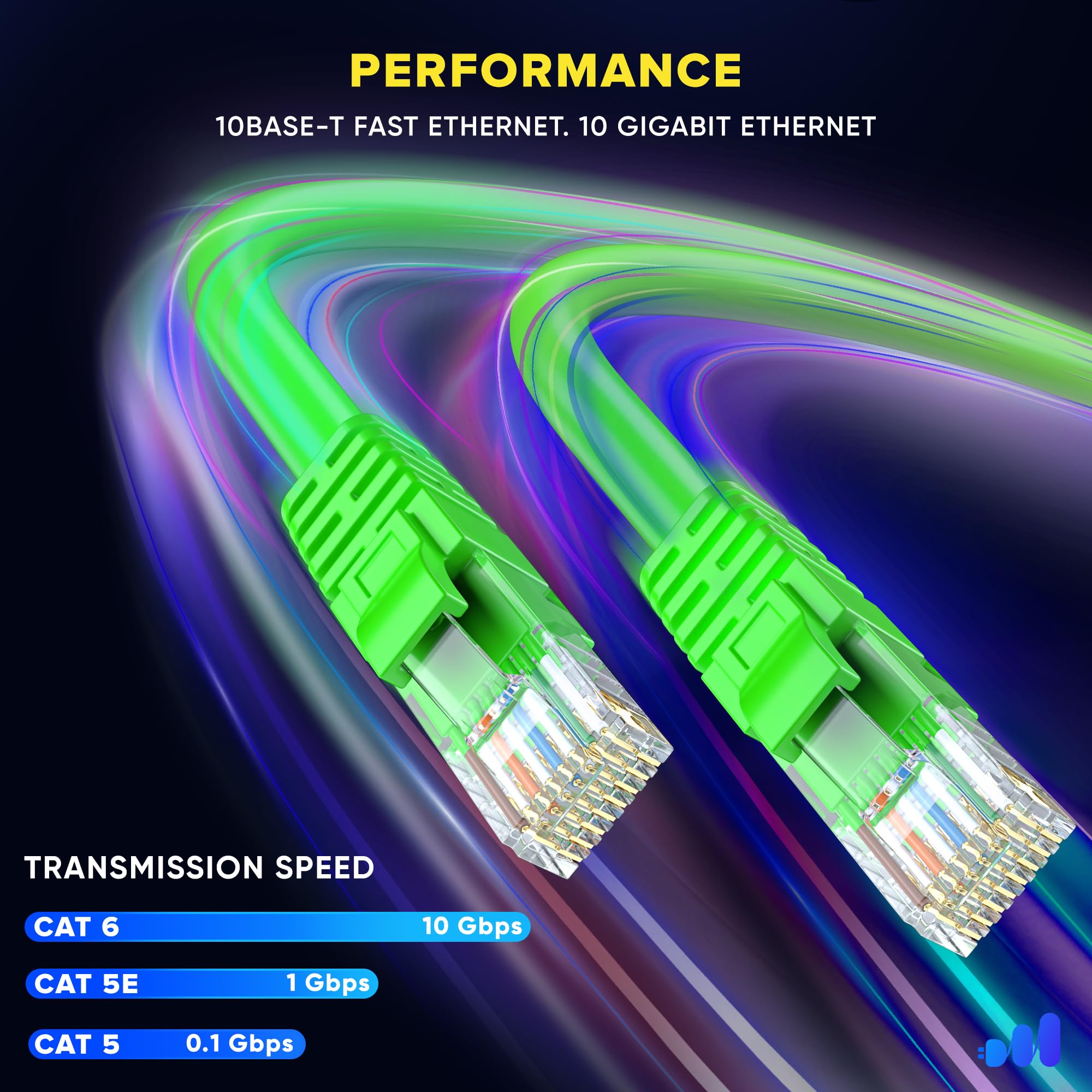 Maximm Cavo Ethernet Cat 6 da 50 m, (6 pezzi) di cavi Cat6, cavo LAN, cavo Internet e cavo di rete - UTP (verde)