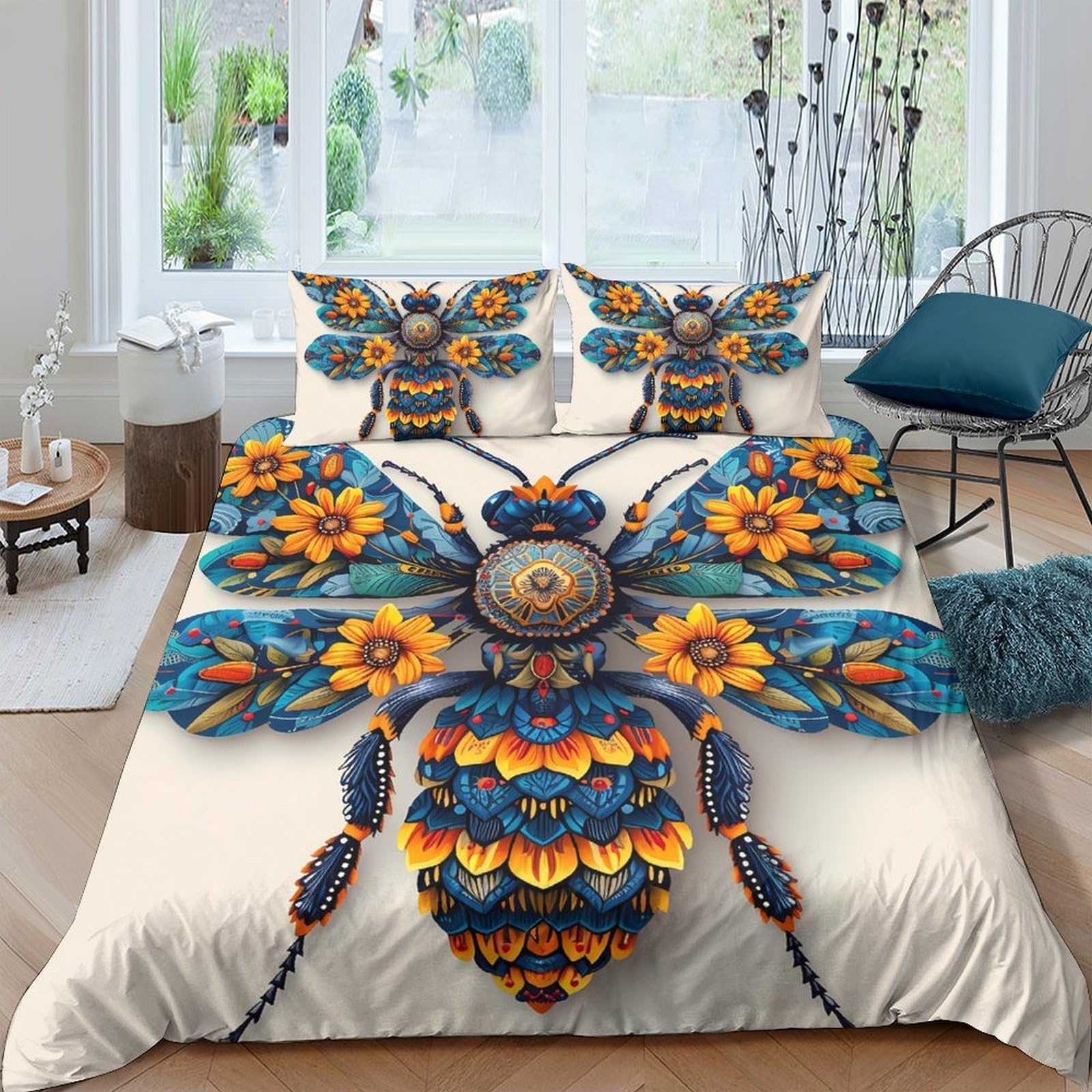 GPLZQXKJNH 3D Printed Mandala Butterfly Duvet Cover Set Microfiber Soft Breathable Floral Bedding Set with 2 Pillowcases for Bedroom Decor Single（135x200cm）