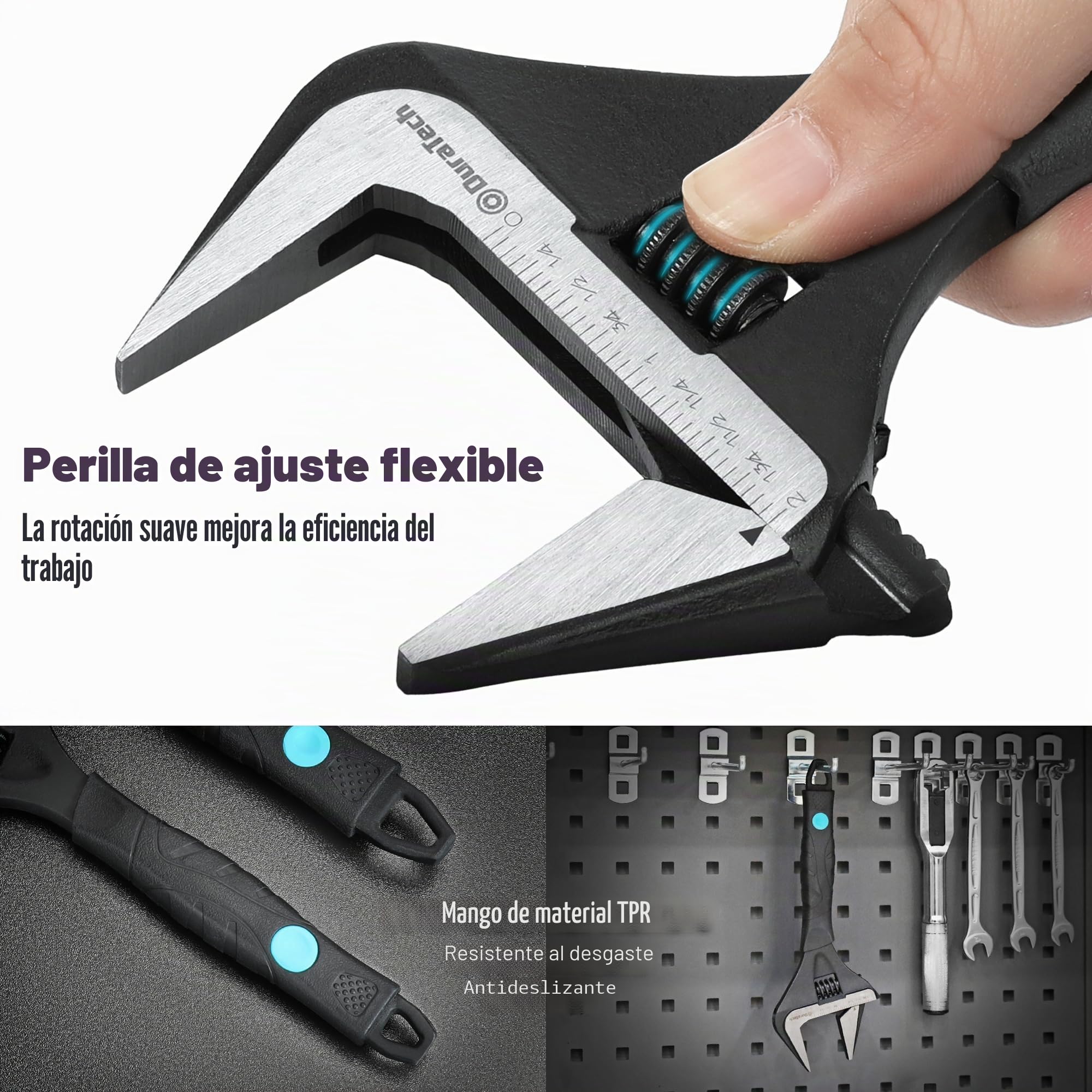 DURATECH Llave ajustable para fontanería de 250mm, Llave ajustable de apertura ancha, forjada en caída Cr-V, SAE y escala métrica marcada, agarre ergonómico