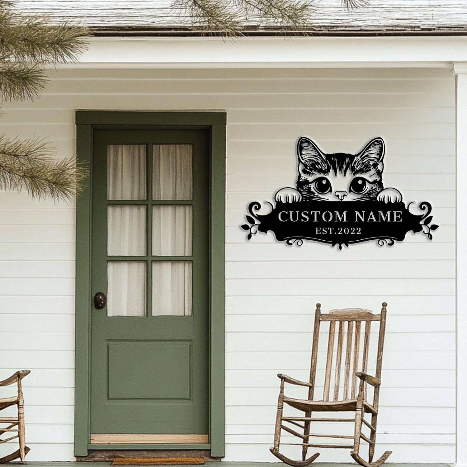 Personalized Cat Address Sign,Custom Metal Plaque with Name,Weatherproof Outdoor Door Number Sign for Cat Lovers,Garden Home Wall Decor
