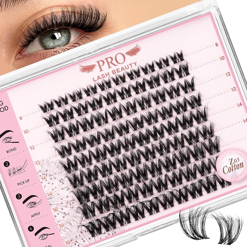 Cílios postiços individuais PROLASHBEAUTY com curvatura D, comprimentos mistos de 8 a 18 mm, faixa transparente de algodão
