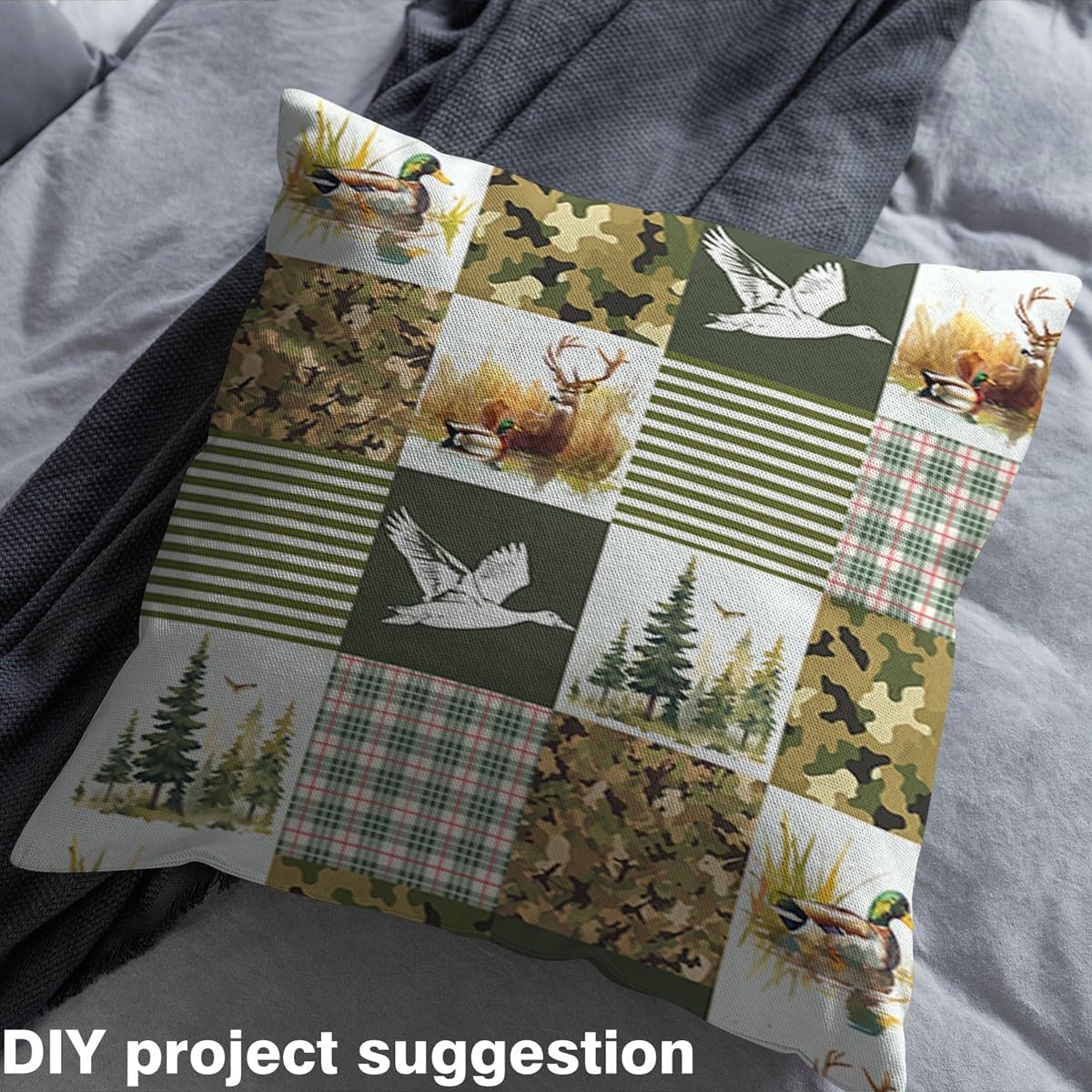 Feelyou Mallard Duck Waterproof Outdoor Fabric 2 Yard Wild Duck Fabric by The Yard Kids Ultra Soft Green Camouflage Upholstery Fabric for Chairs Geometric Reupholstery Fabric Decor Room Decor