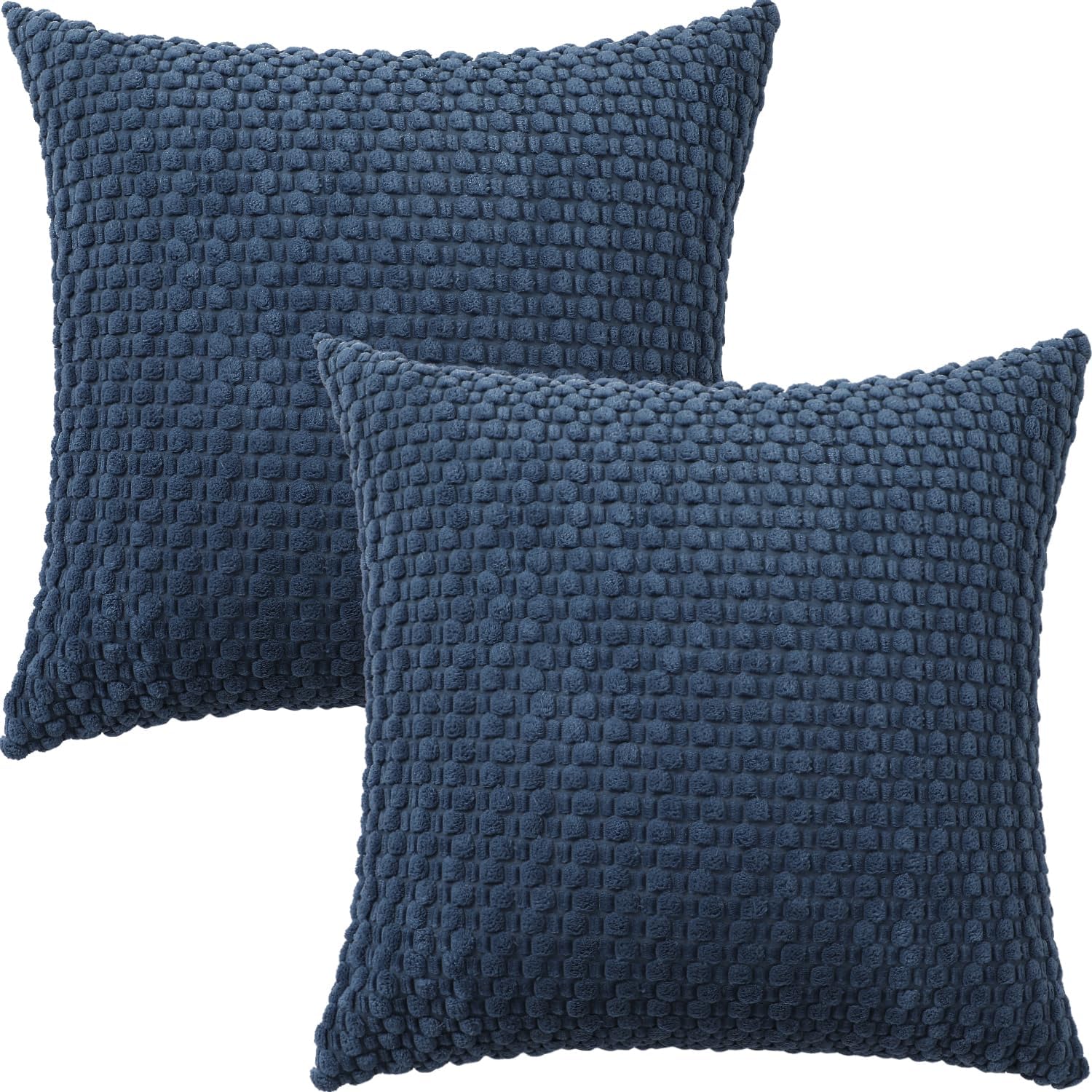 Cushion Covers 45x45cm Decorative Modern Denim Blue Pillow Cases Pack of 2 Corduroy Boho Soft Throw Pillow Covers Square Pillowcases for Sofa Living Room Bed Home Decor