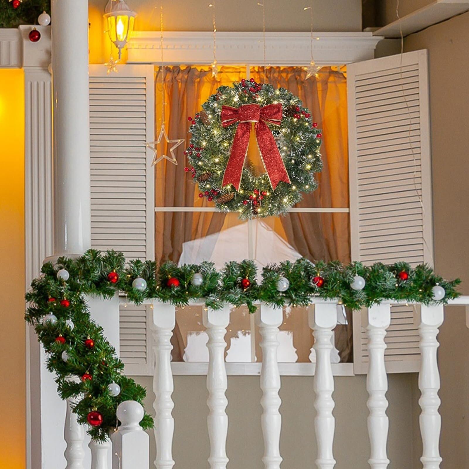 Corona Navidad Guirnalda De Navidad Luces Invierno Decoraciones Puerta Principal Artificial Decoración