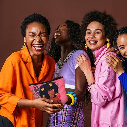 Miniatura 6 de Mumufy 16 bolsas de maquillaje negras para mujer, bolsa de maquillaje afroamericana, bolsa de cosméticos de lona, bolsas reutilizables con